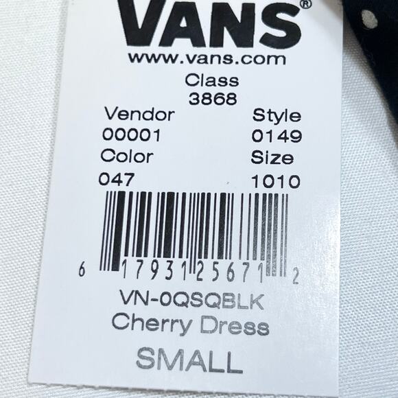 Vans Cherry Strapless Dress Junior Small Black White Polka Dot Flare Midi New - Picture 9 of 9